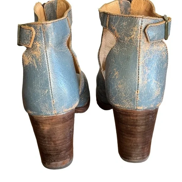 Bed Stu blue Olena zip front peep toe block heels SZ. 6 - Picture 4 of 15